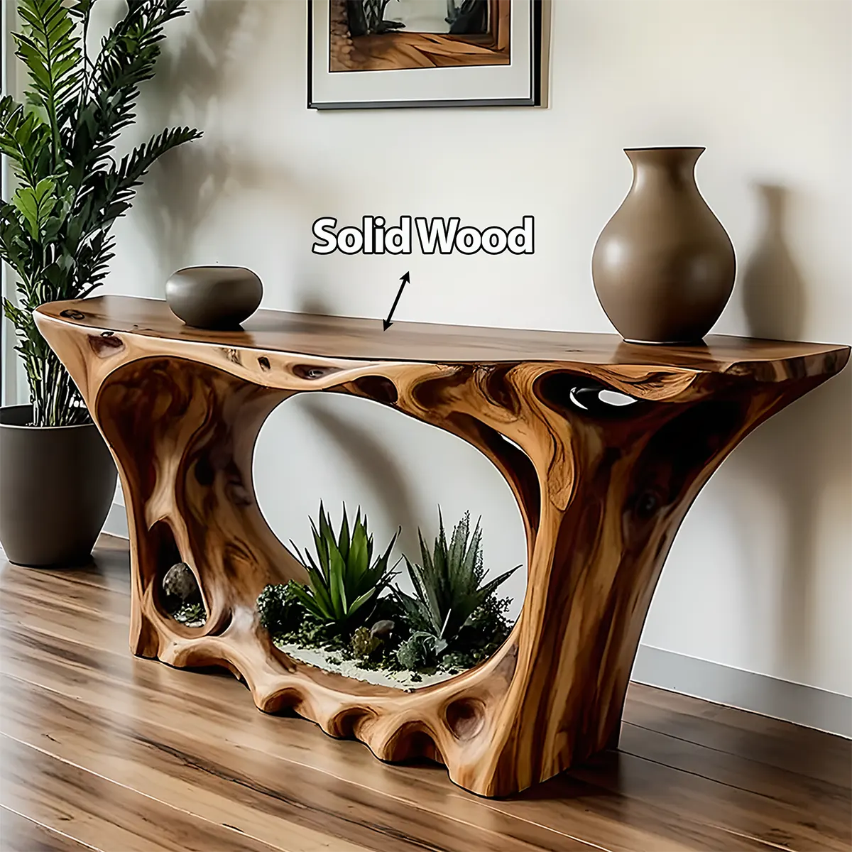 Carved Root Walnut Console Table – Organic Wood Design - Elitegemse
