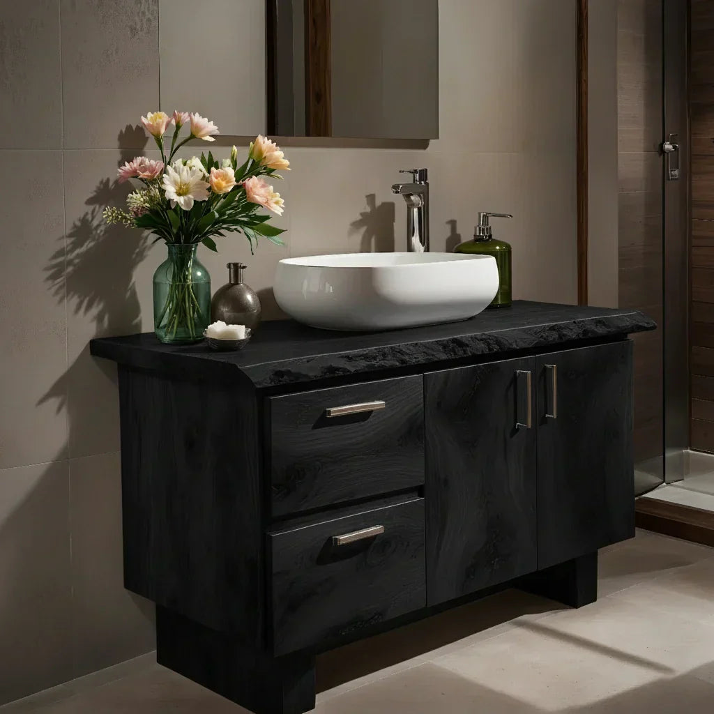 Handcrafted Natural Solid Wood Live-Edge Bathroom Vanity - Elitegemse