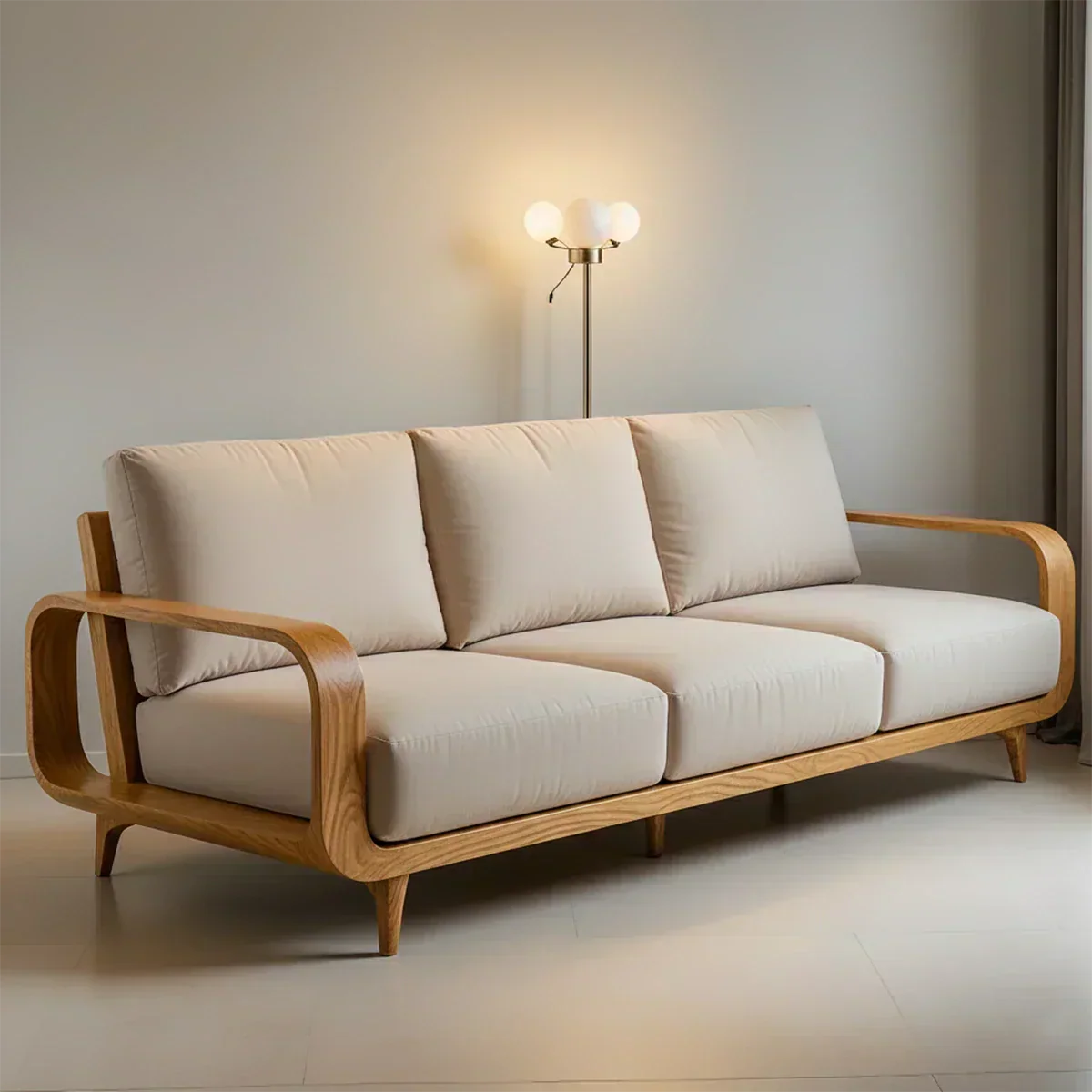Handcrafted Solid Wood Cotton Sofa – Rustic Minimalist Design - Woodenecho