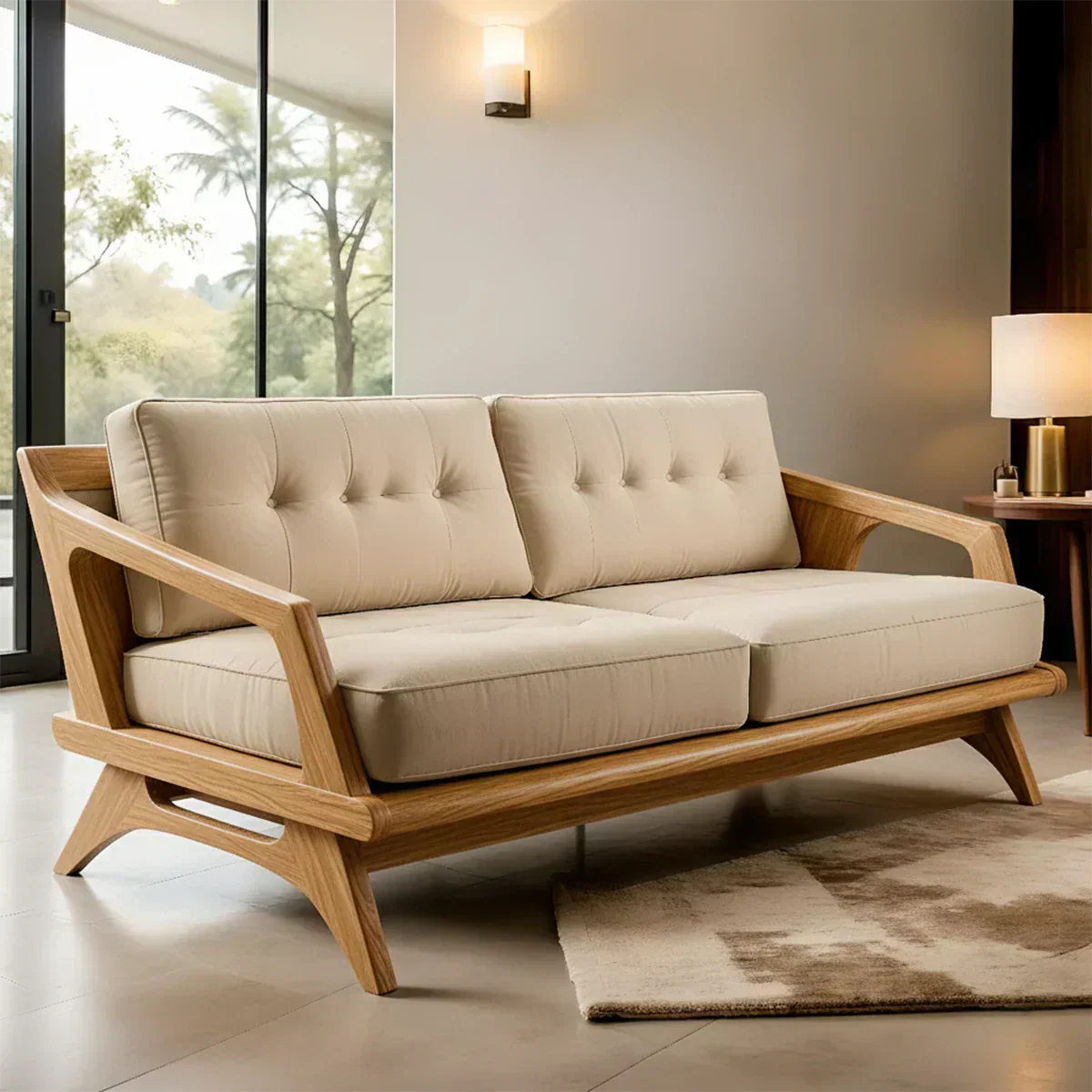 Handcrafted Solid Wood Cotton Sofa – Rustic Modern Minimalist Design - Woodenecho