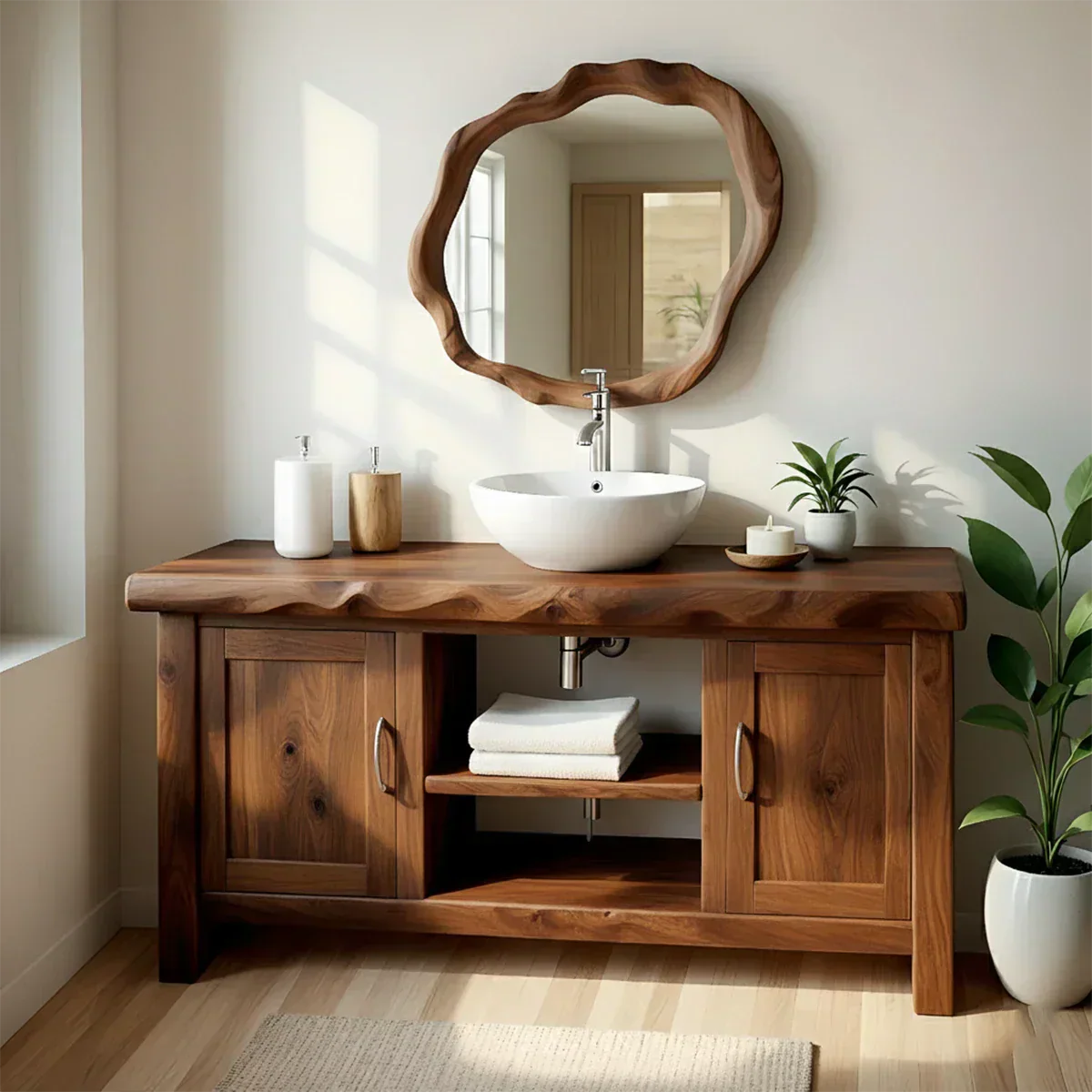Live Edge Solid Wood Bathroom Vanity – Japandi Minimalist - Elitegemse