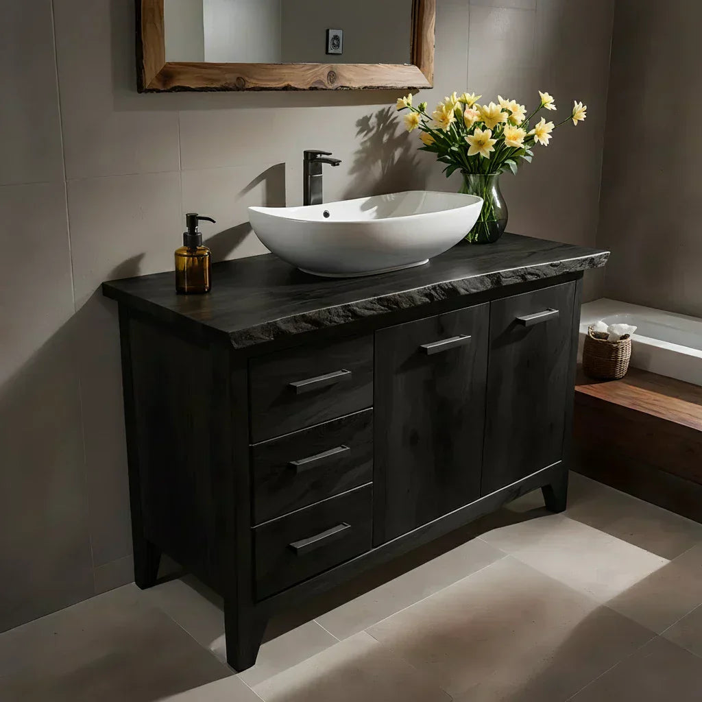 Natural Solid Wood Bathroom Vanity – Rustic Natural Edge Style - Woodenecho