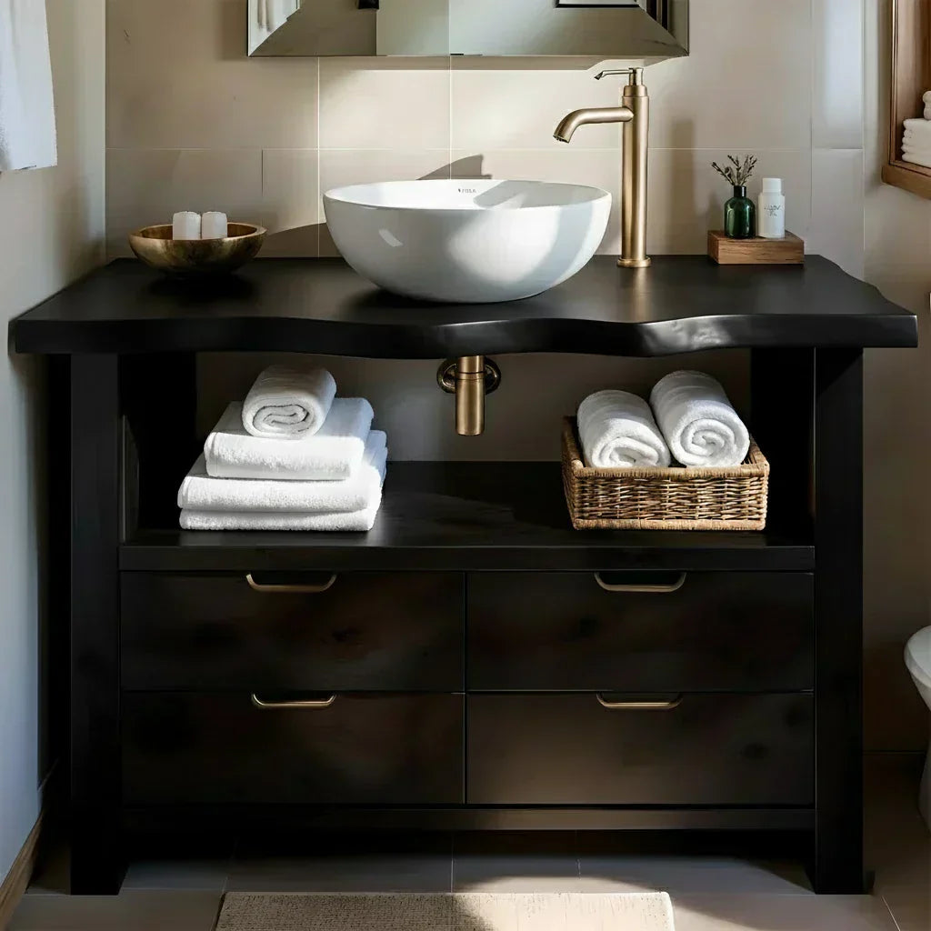 Natural Solid Wood Bathroom Vanity – Wabi-Sabi Live Edge Style - Woodenecho