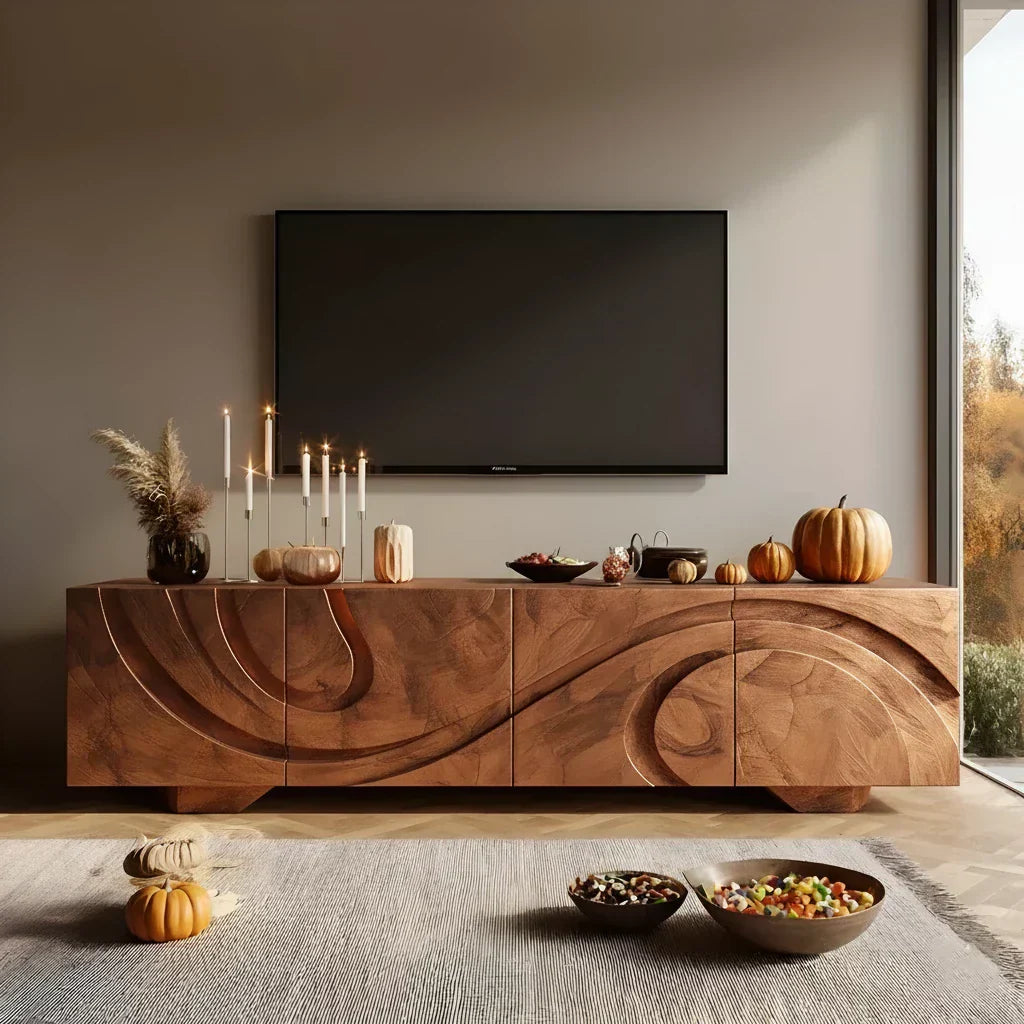 Sculpted Dark Walnut TV Stand — Lunar Tide Edition - Elitegemse