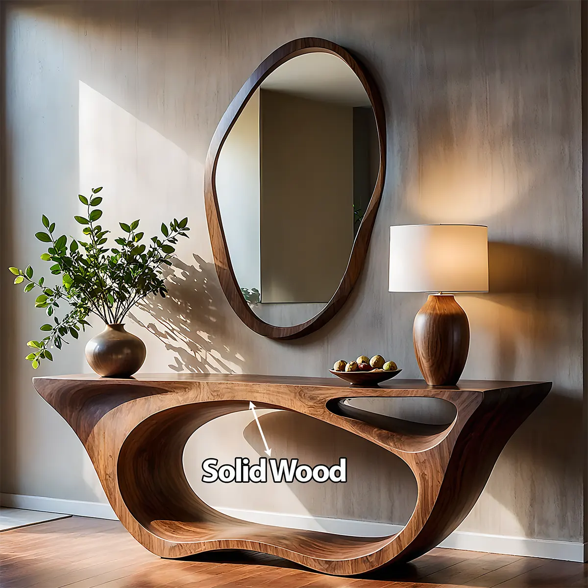 Sculptural Walnut Console Table – Double Loop Wood Design - Elitegemse