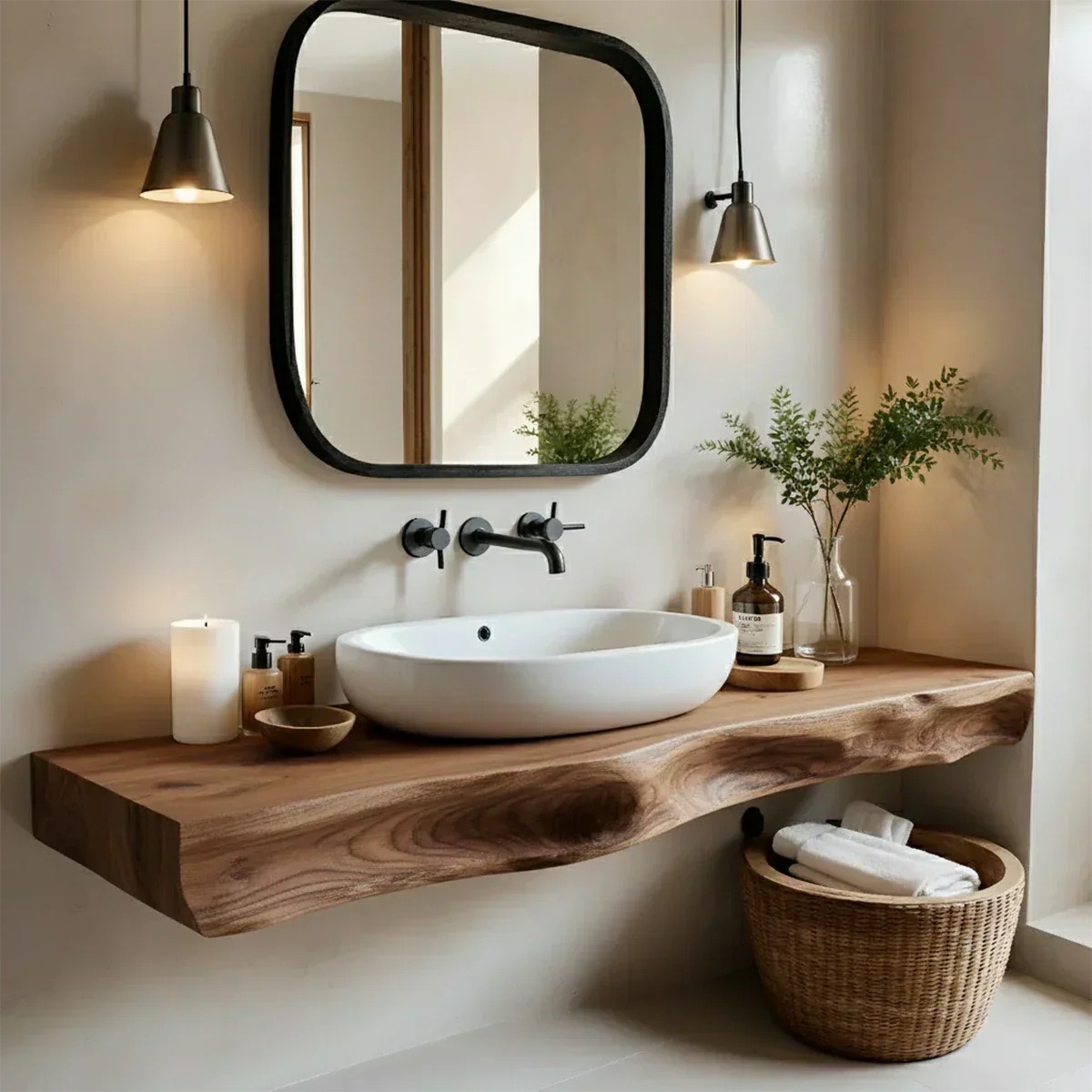Serenity Floating Vanity – Natural Solid Wood Minimalist Console - Elitegemse
