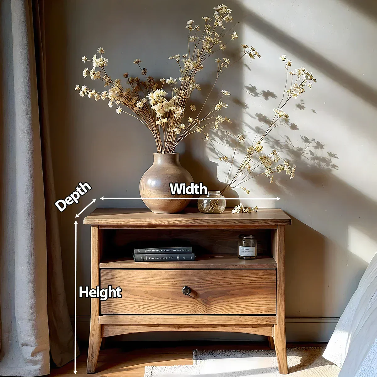Solid Wood Minimalist Nightstand – Single Drawer & Open Shelf - Rustirawood