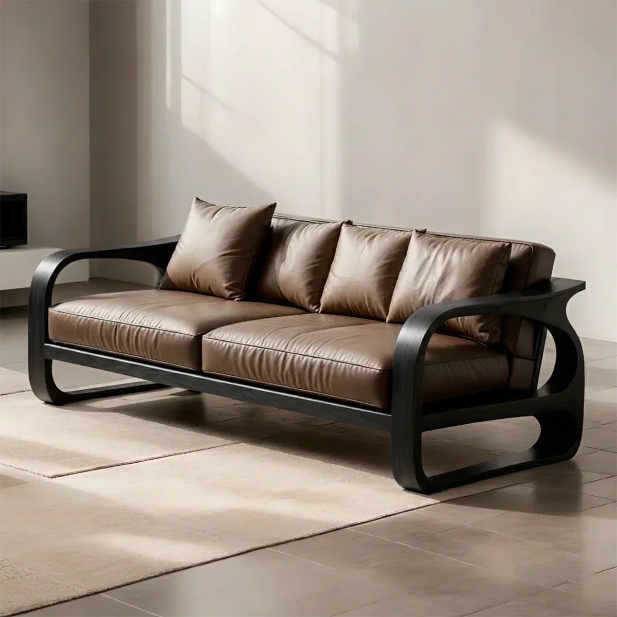 Solid Wood Sofa – Modern Leather Elegance - Elitegemse