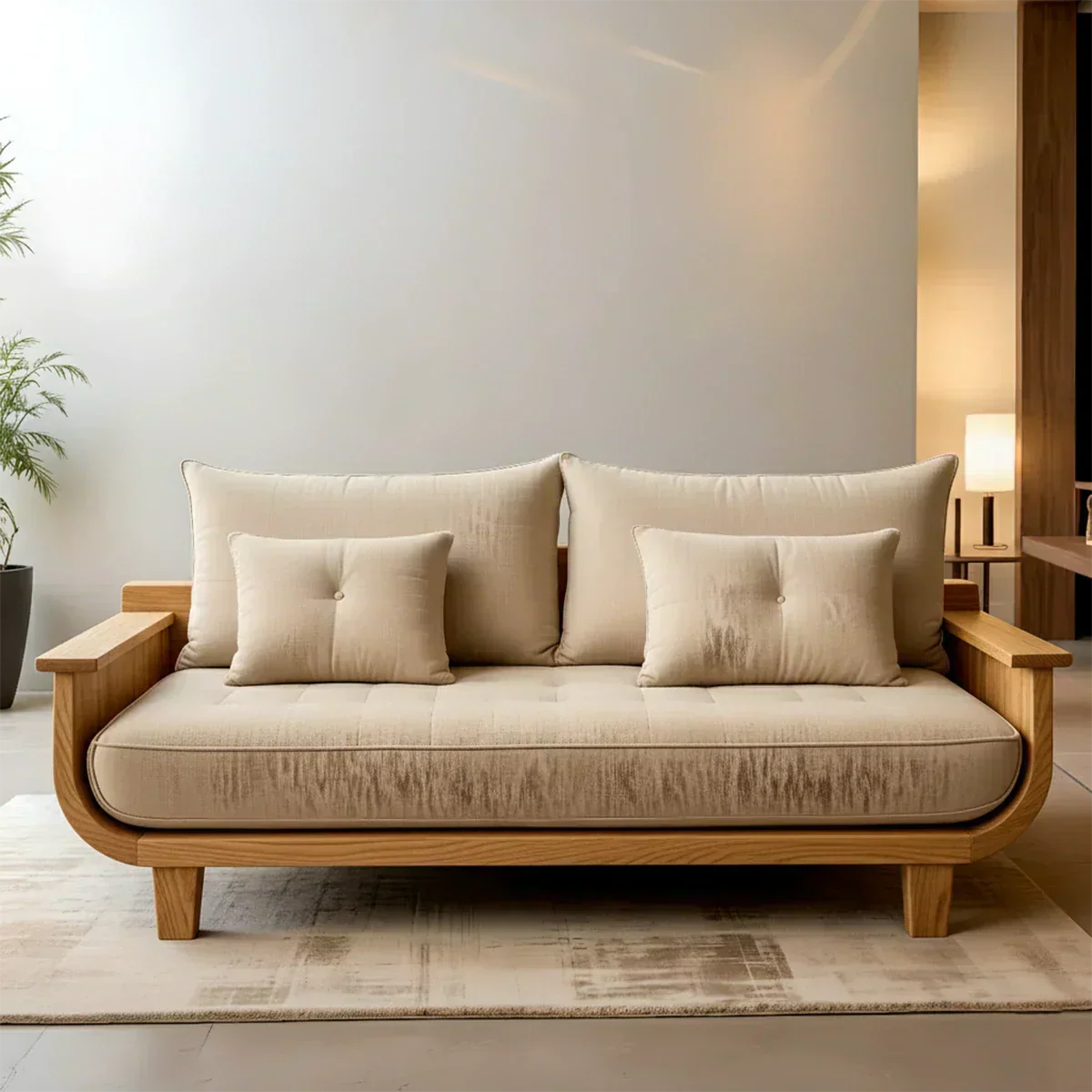 Solid Wood Sofa – Scandinavian Cotton Harmony - Woodenecho