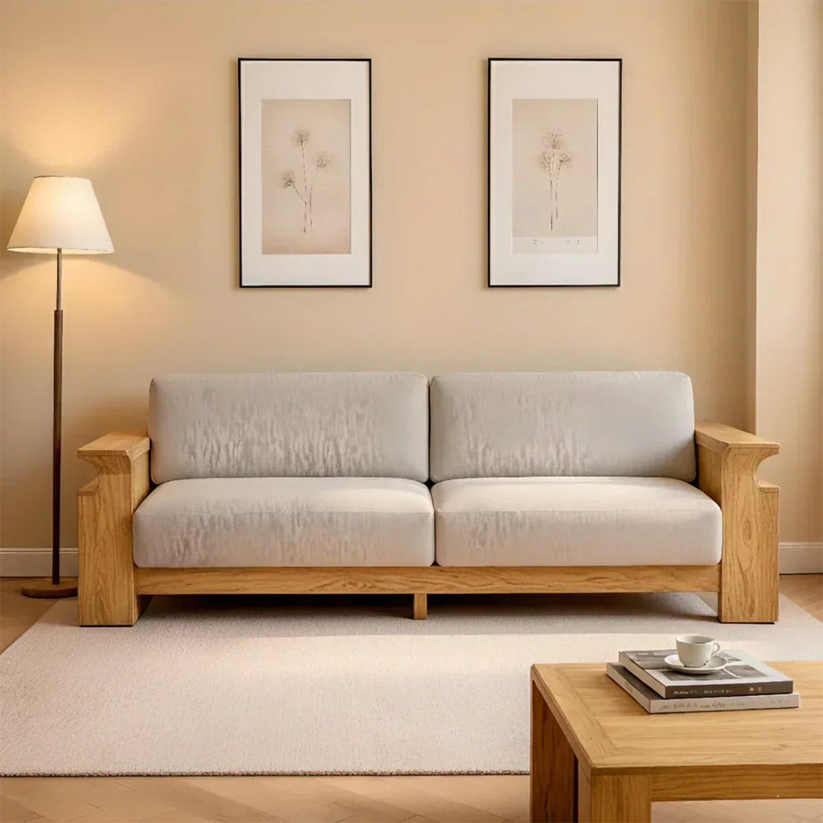Solid Wood Sofa – Scandinavian Minimalist Serenity - Woodenecho