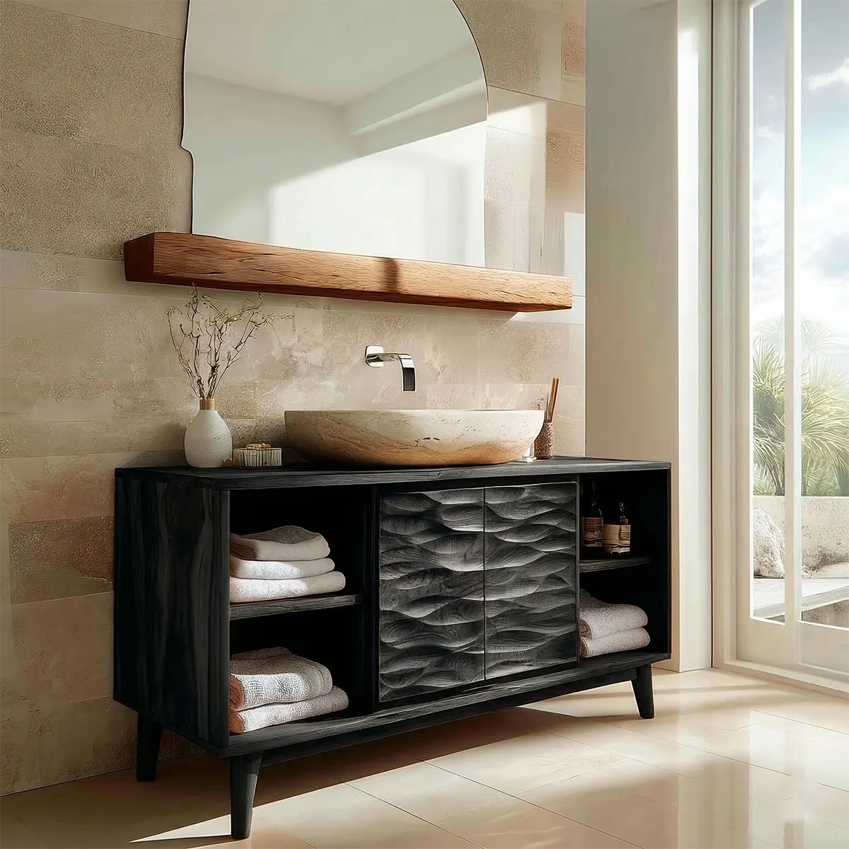 Traditional Bathroom Vanity Cabinet in Handcrafted Natural Solid Wood - Elitegemse