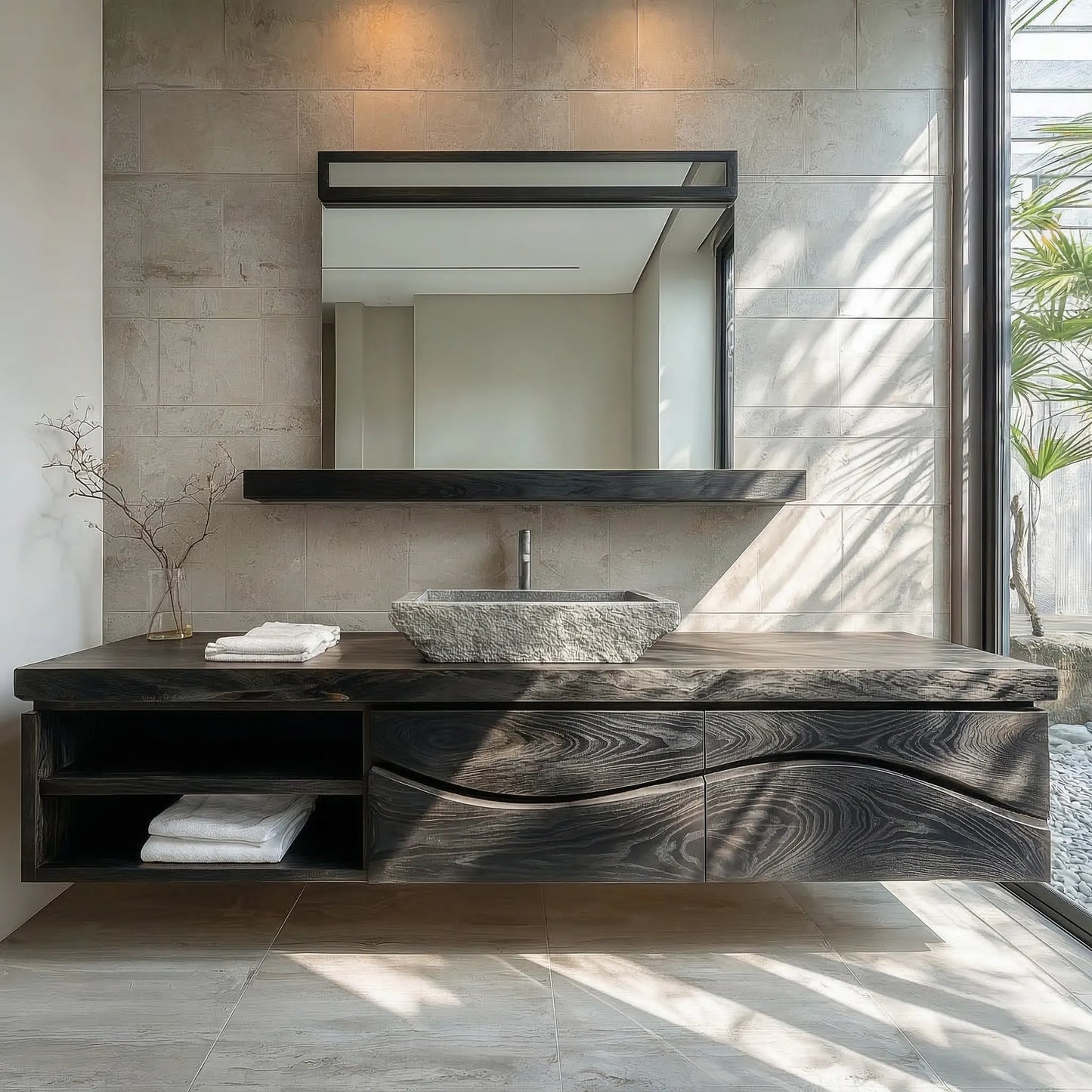 Traditional Solid Wood Bathroom Vanity – Handcrafted Natural Wood Storage Cabinet - Elitegemse