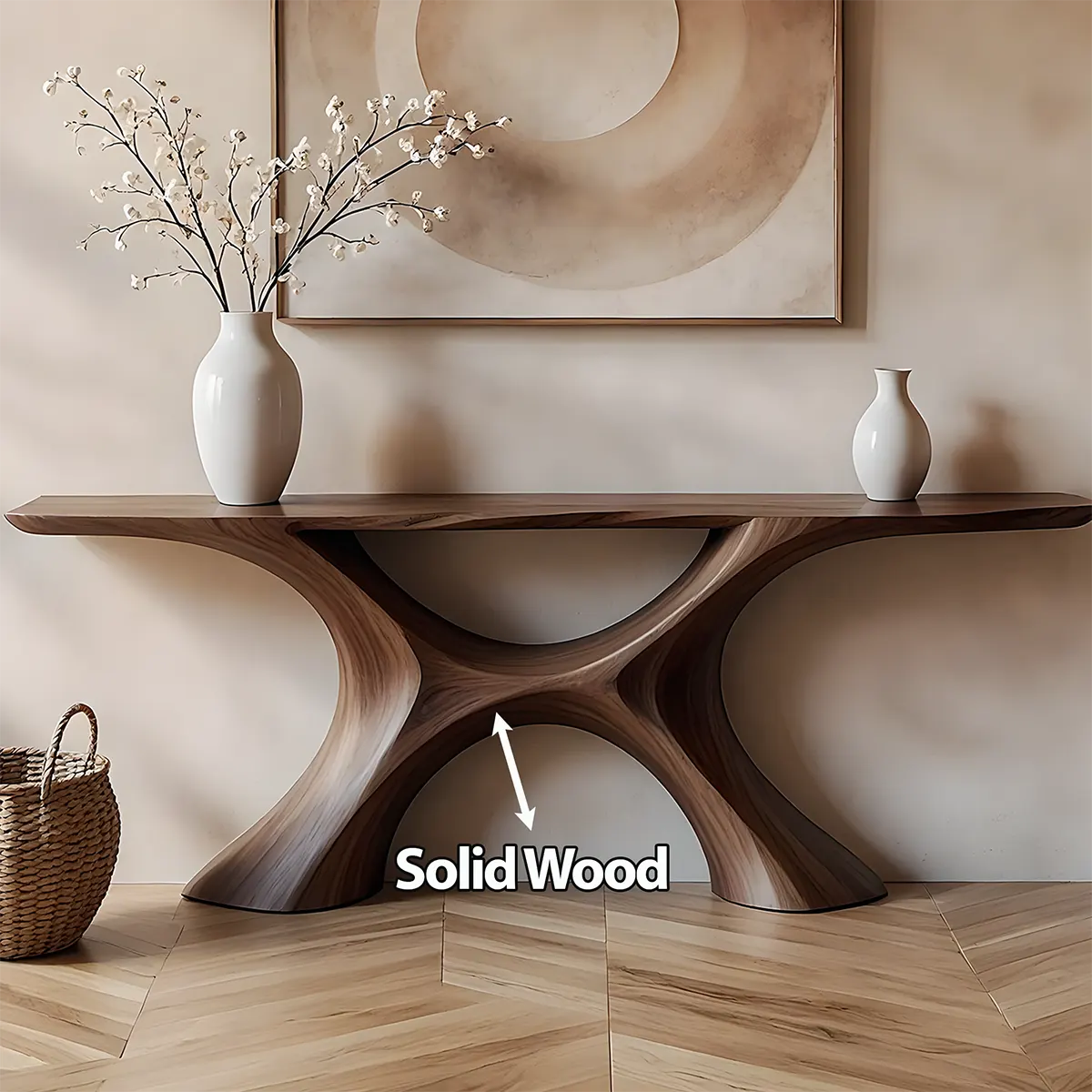 Twin Arch Walnut Console Table – Modern Sculptural Form - Elitegemse