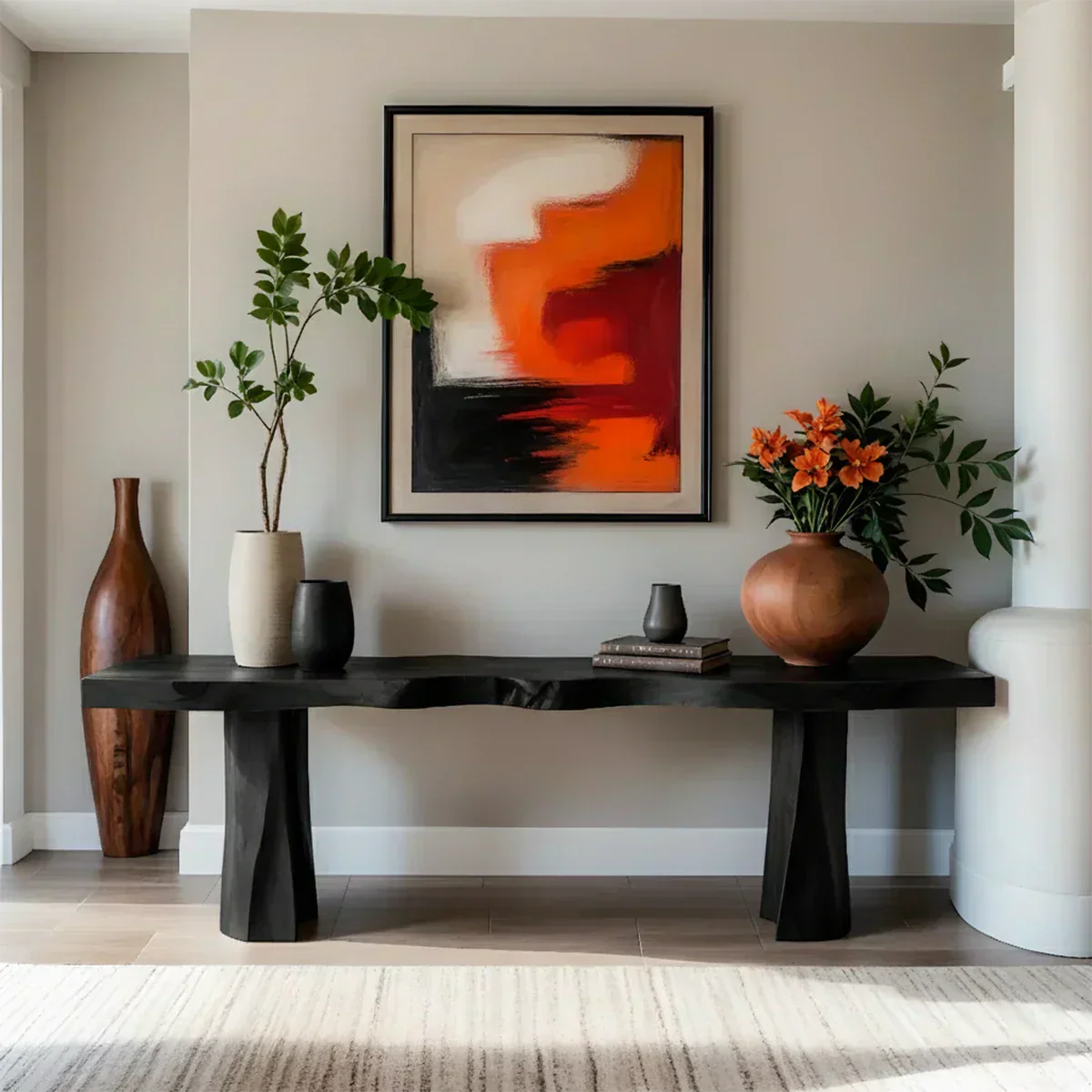 Handcrafted Solid Wood Console Table with Sculpted Block Legs - Elitegemse - View 9