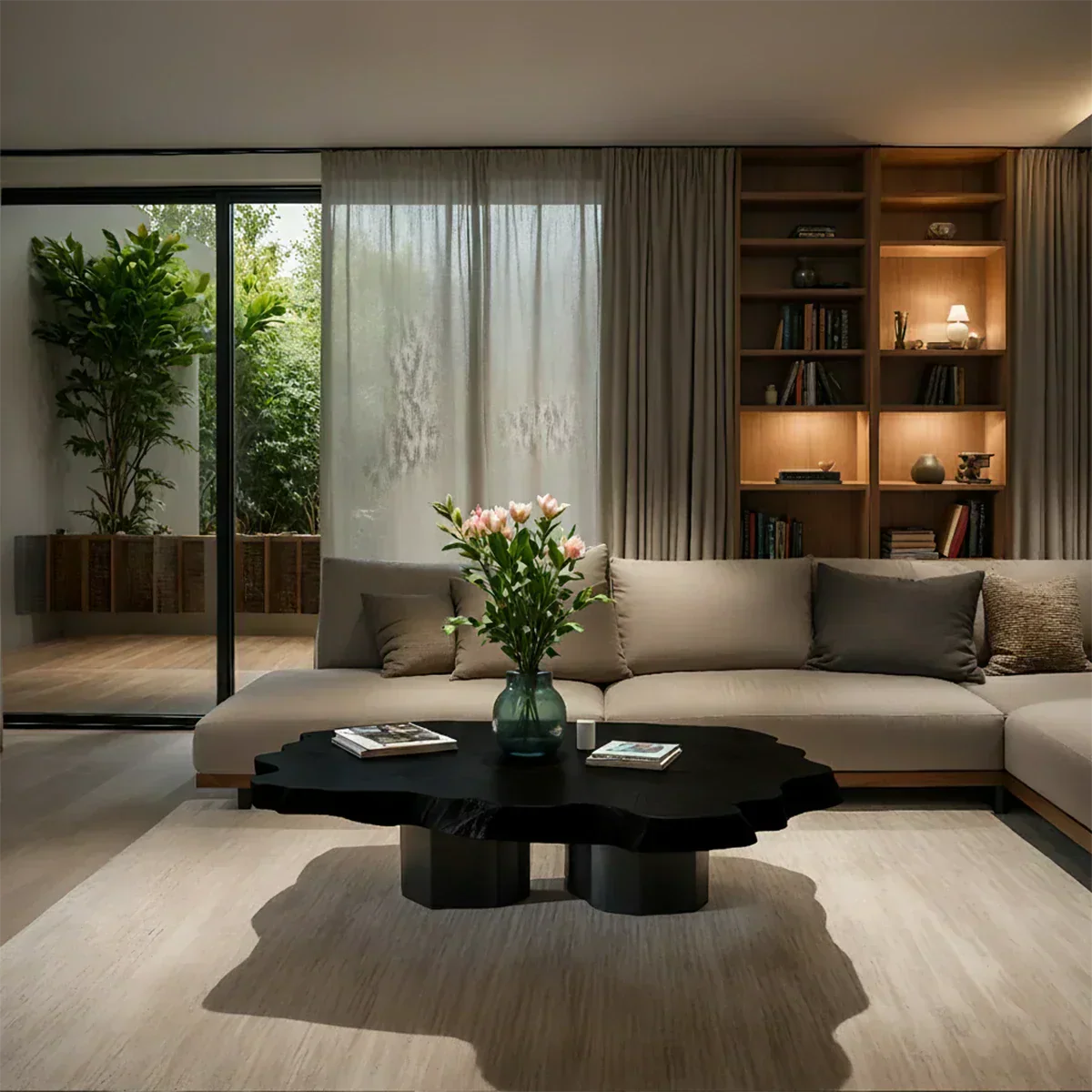 Live-Edge Natural Solid Wood Coffee Table – Sculptural Flower-Form Slab - Elitegemse - View 9
