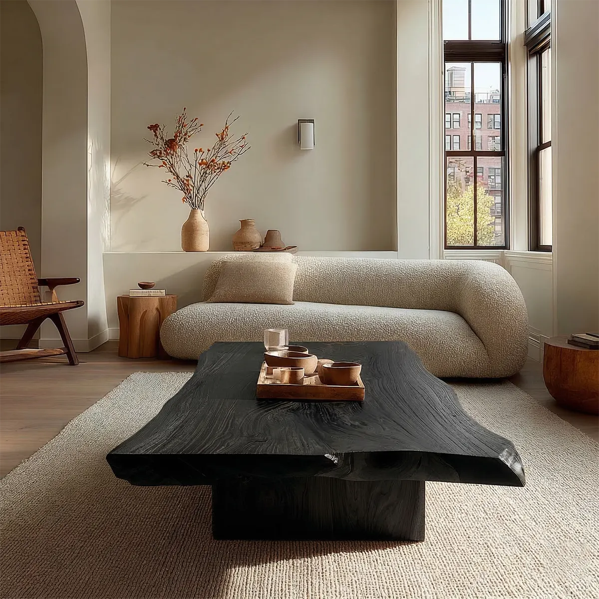 Live Edge Natural Solid Wood Coffee Table with Sculptural Block Base - Elitegemse - View 6