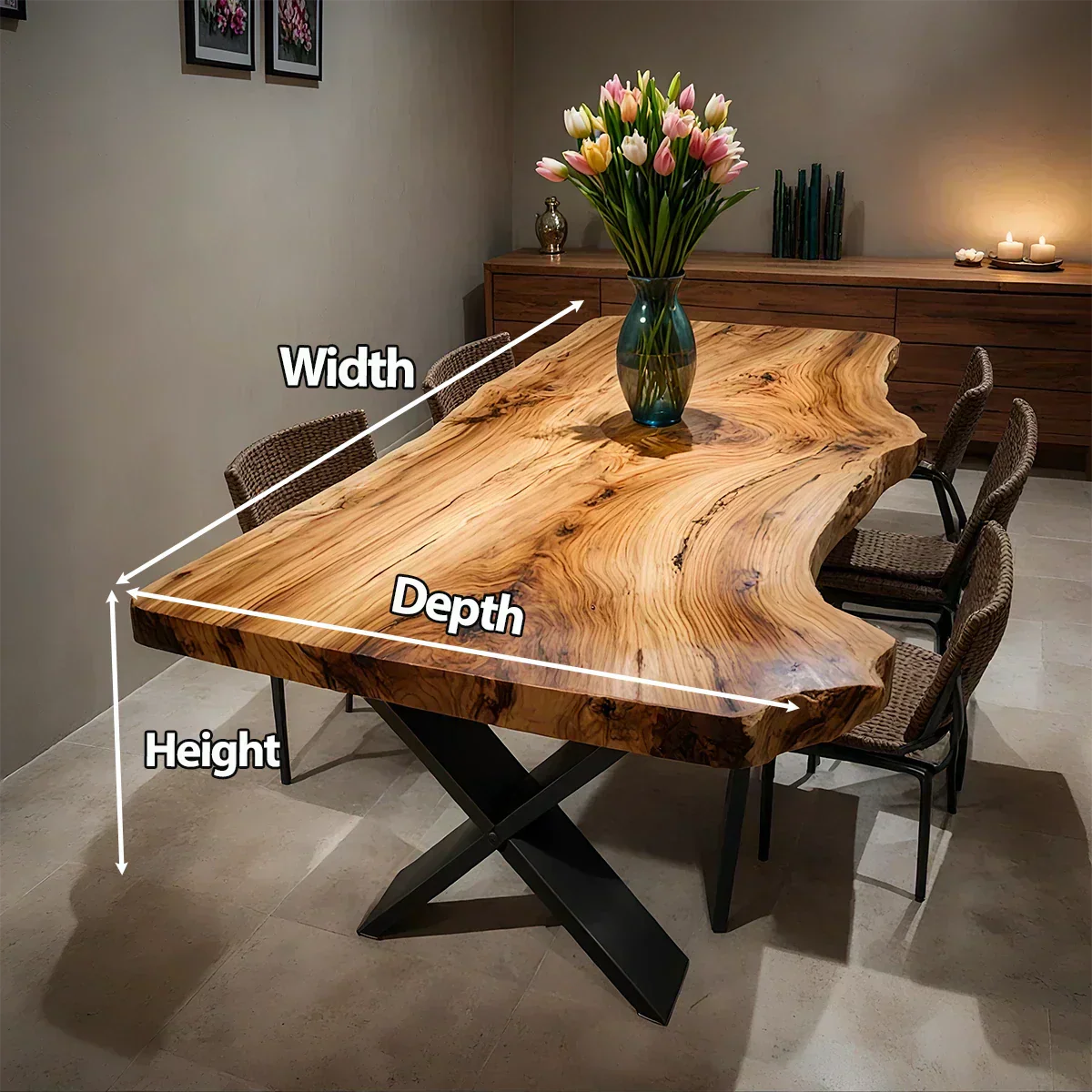 Live-Edge Natural Solid Wood Dining Table - Elitegemse - View 6