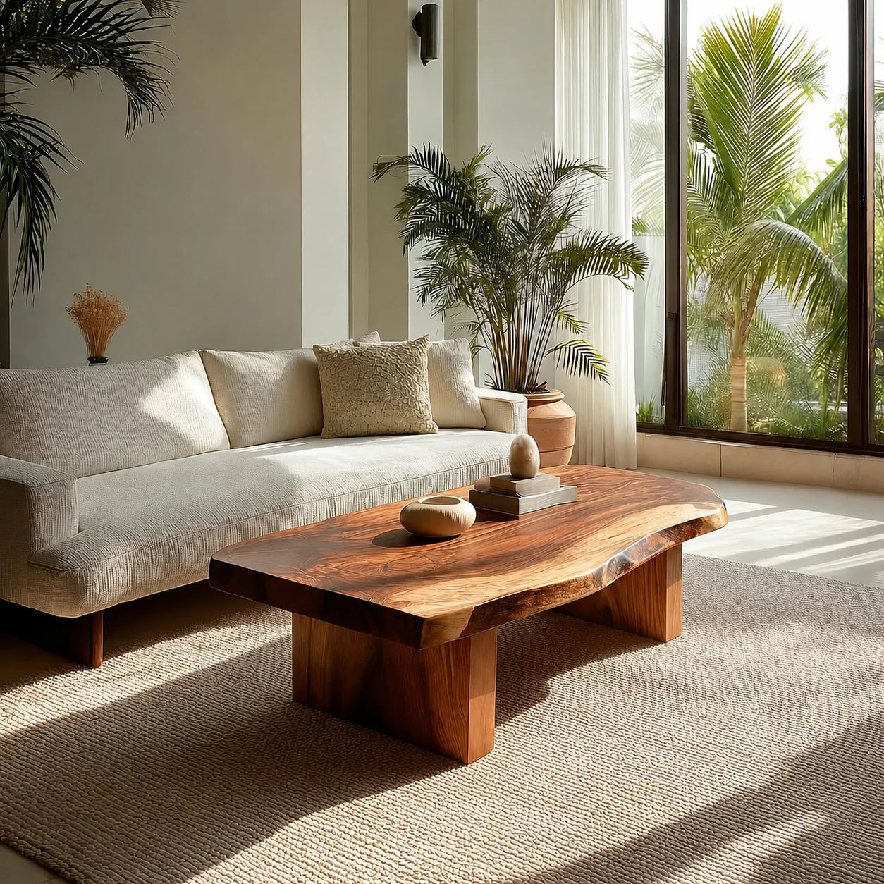 Live Edge Solid Wood Coffee Table with Thick Slab Top and Block Base - Elitegemse - View 11