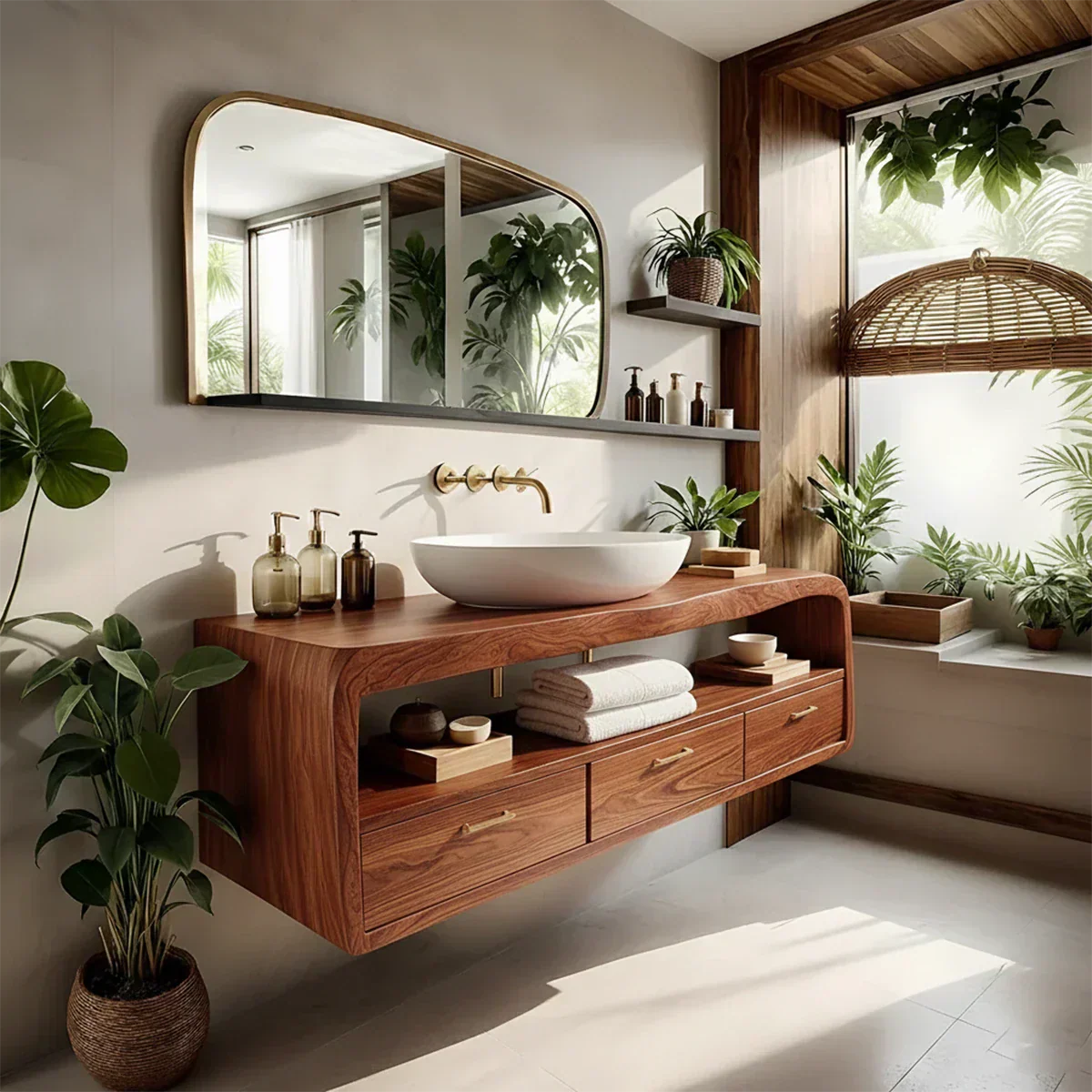 Live-Edge Walnut Finish Floating Bathroom Vanity - Solid Wood Bathroom Cabinet - Elitegemse - View 7