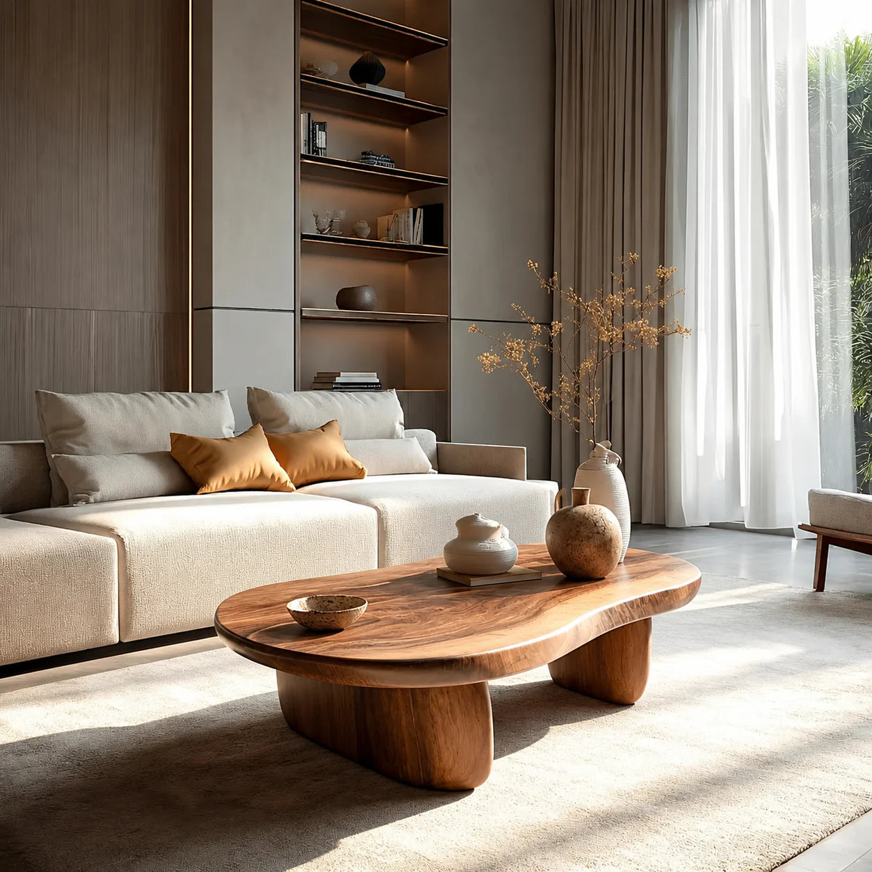 Modern Organic Natural Solid Wood Coffee Table with Rounded Base - Elitegemse - View 9