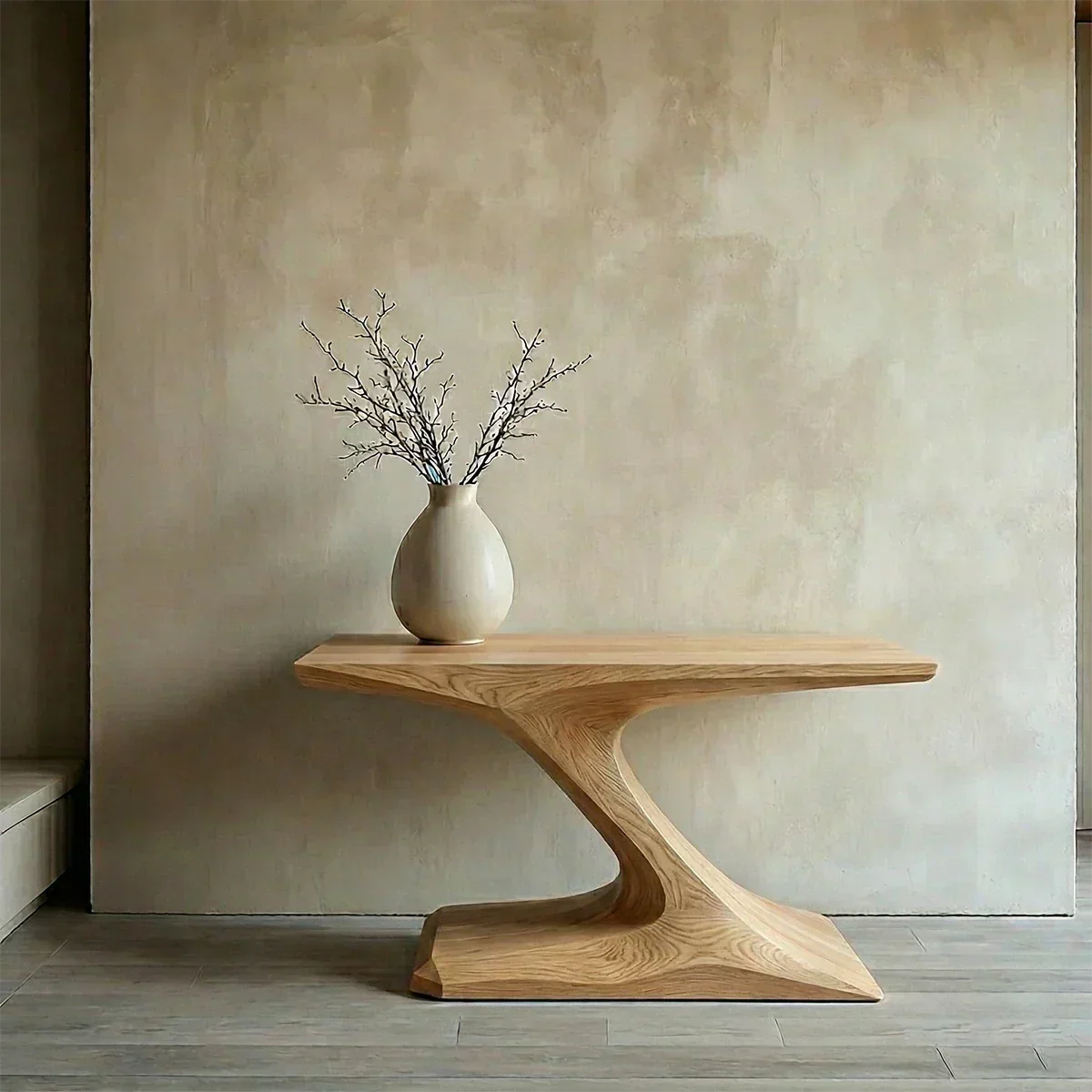 Natural Solid Wood Japandi Sculptural Console Table - Elitegemse - View 9