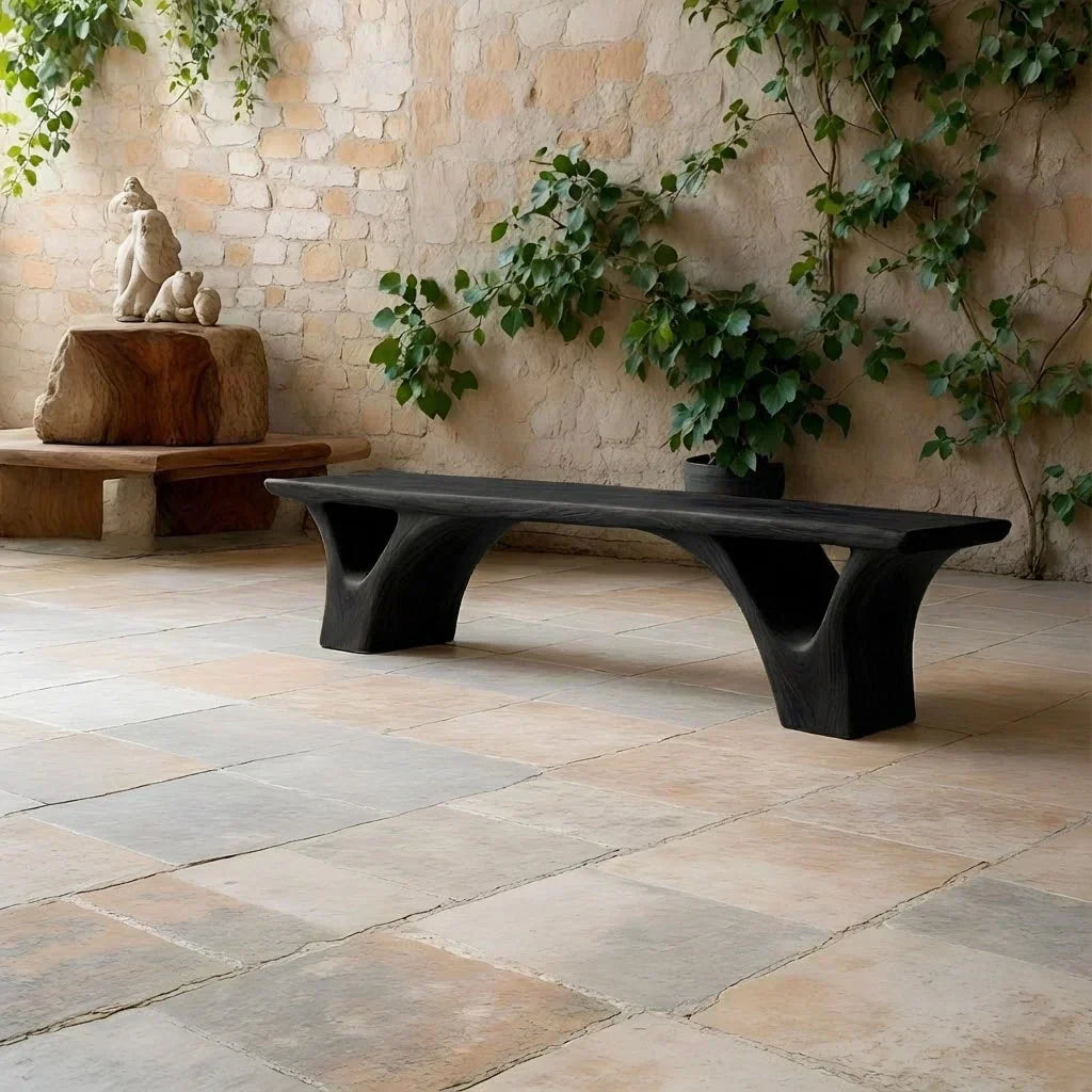 Sculpted Arch-Base Solid Wood Bench – Modern Fluid Silhouette - Elitegemse - View 9