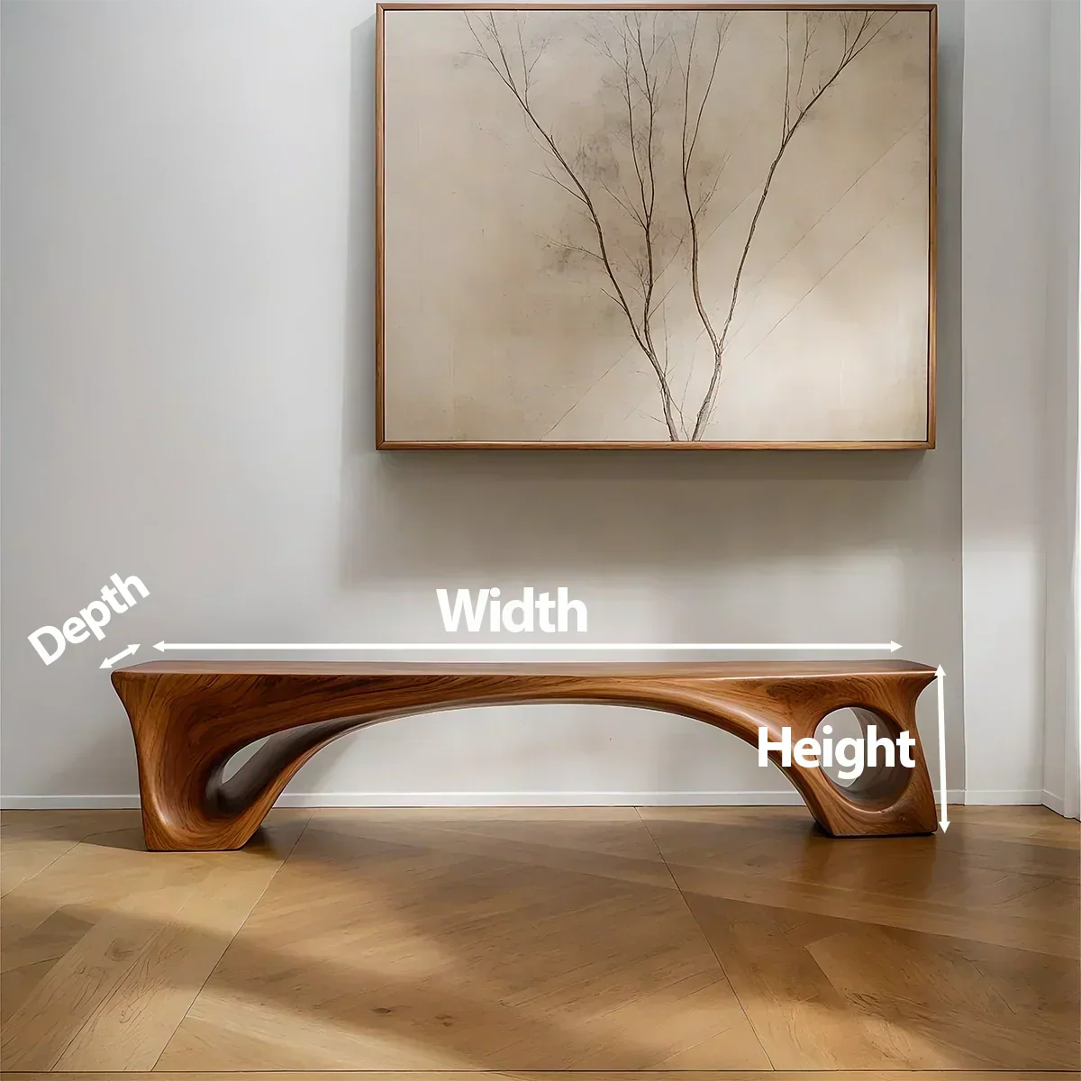 Sculptural Solid Wood Bench – Fluid Modern Form - Elitegemse - View 7