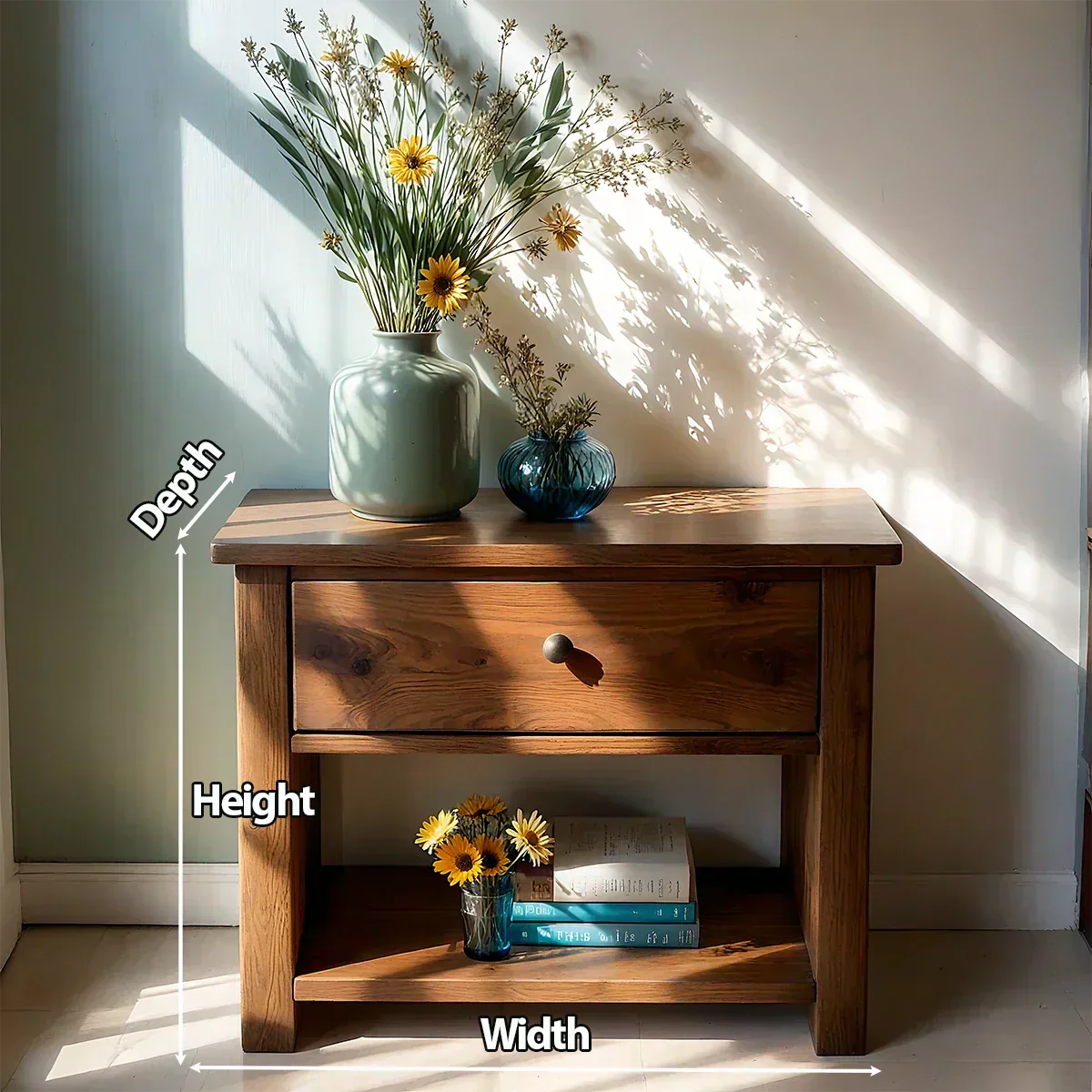 Solid Wood Classic Nightstand with Drawer & Open Shelf - Elitegemse - View 6