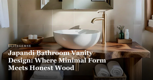 japandi bathroom vanity: Natural Solid Wood Bathroom Vanity, Wabi-Sabi Live Edge Style