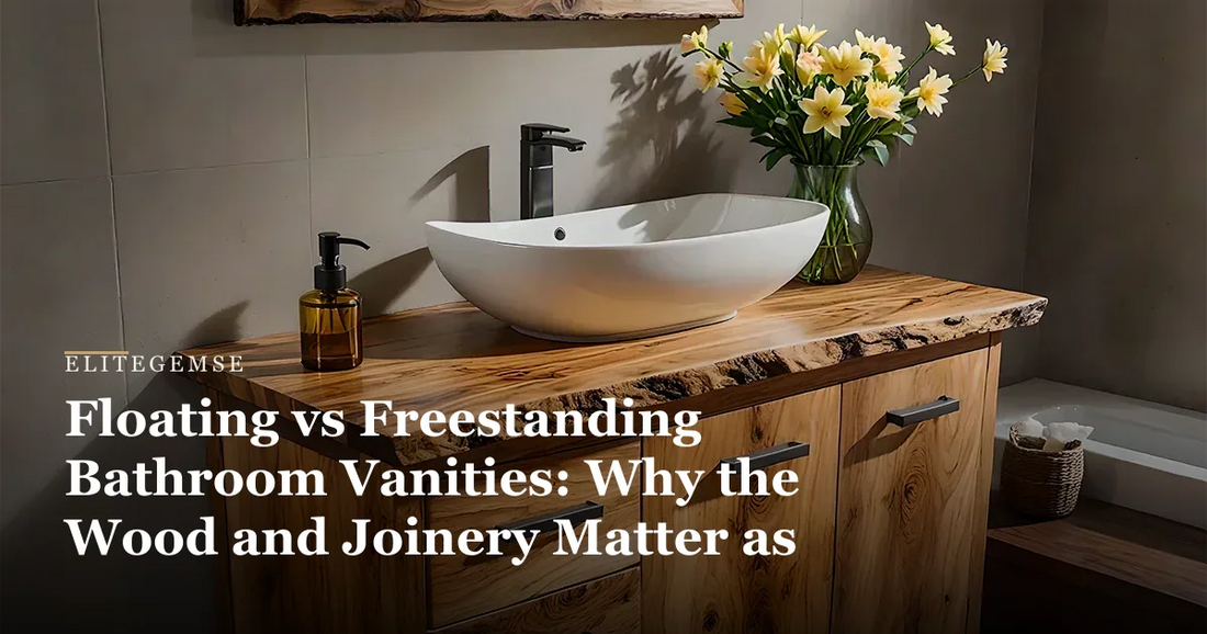 floating vs freestanding bathroom vanity: Natural Solid Wood Bathroom Vanity, Rustic Natural Edge Style