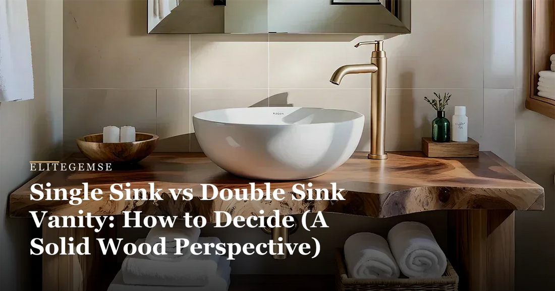 single vs double sink vanity: Natural Solid Wood Bathroom Vanity, Wabi-Sabi Live Edge Style