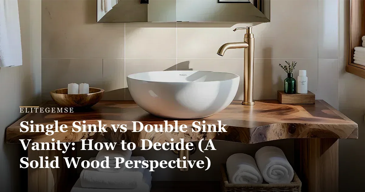 single vs double sink vanity: Natural Solid Wood Bathroom Vanity, Wabi-Sabi Live Edge Style