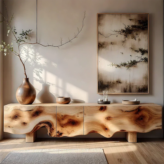 Natural Burl Flow Solid Wood TV Console – Wabi Sabi Organic Design