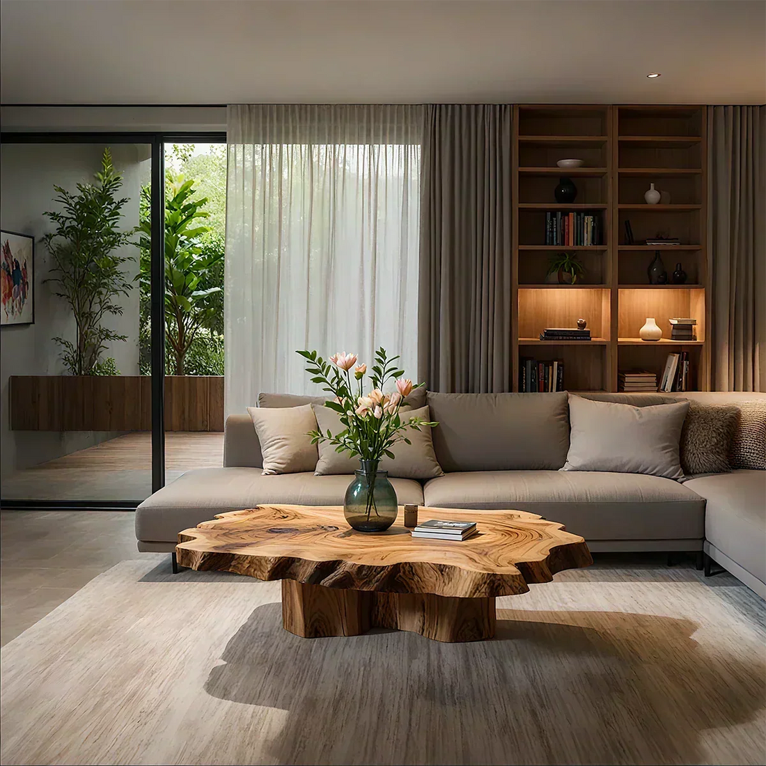 Natural Edge Solid Wood Coffee Table – Sculptural Japandi Form