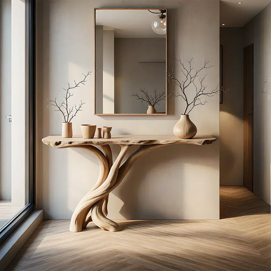Natural Solid Wood Japandi Twisted-Root Console Table