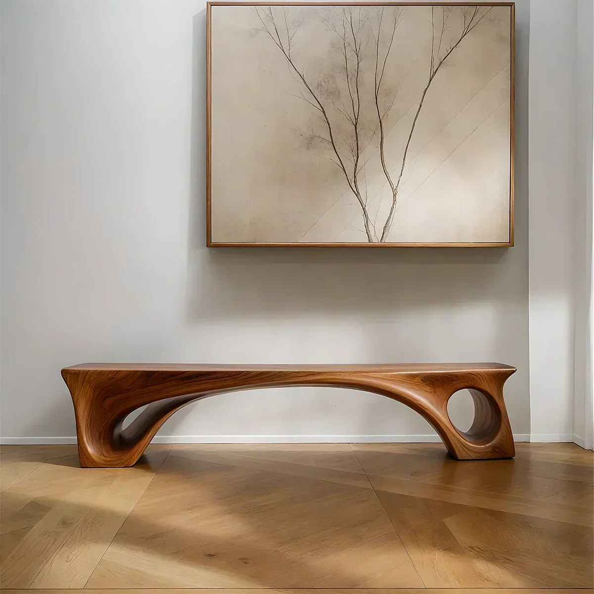 Sculptural Solid Wood Bench – Fluid Modern Form