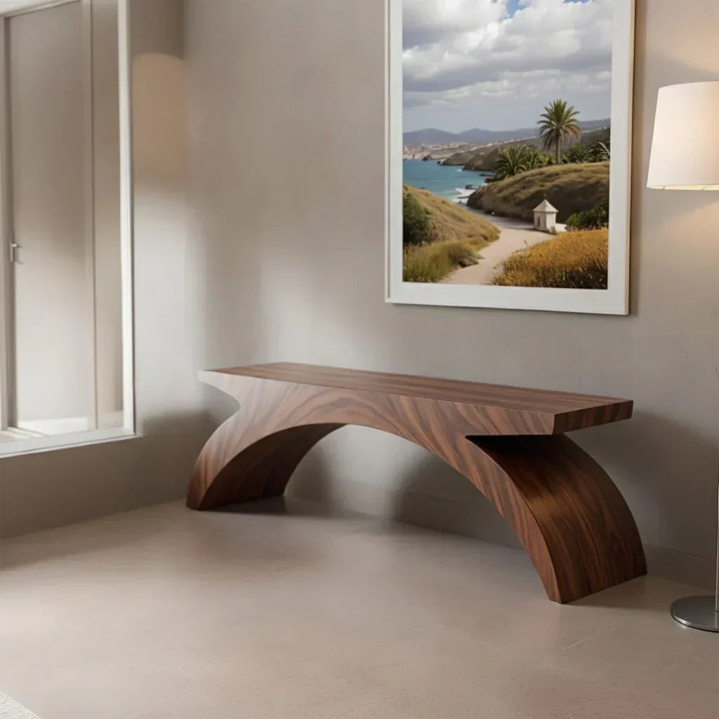 Arched Sculptural Bench in Natural Solid Wood – Wide Arc Edition - Rustirawood