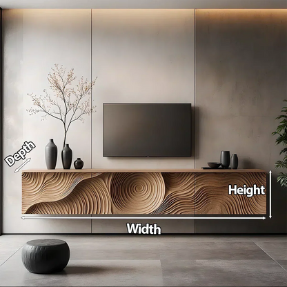 Art-Carved Solid Wood Floating TV Console – Modern Wave Texture Design - Elitegemse