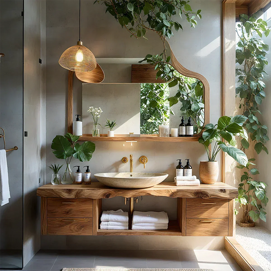 Artistic Live Edge Floating Vanity – Organic Japandi Spa Bathroom Console - Elitegemse