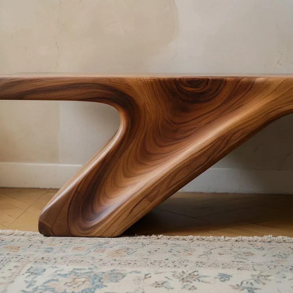 Asymmetric Sculpted Solid Wood Bench – Minimal Flowing Form - Rustirawood