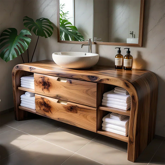 Aurora Bathroom Vanity – Natural Solid Wood Modern - Elitegemse