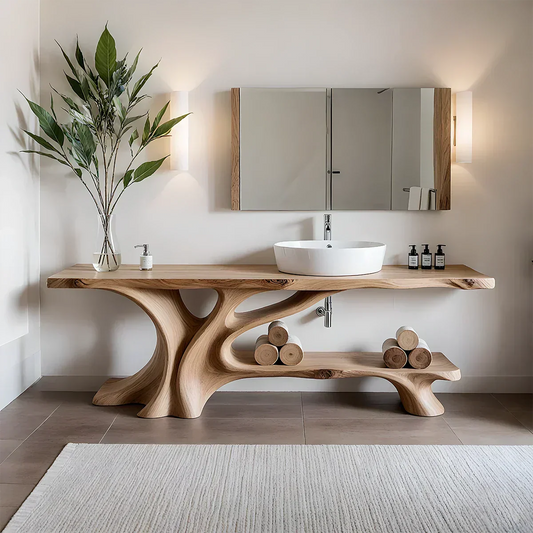 Branch Form Solid Wood Vanity with Flowing Organic Structure - Elitegemse