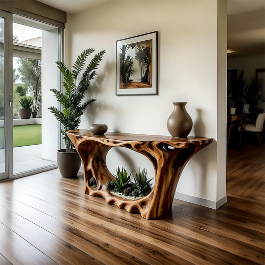 Carved Root Walnut Console Table – Organic Wood Design - Elitegemse