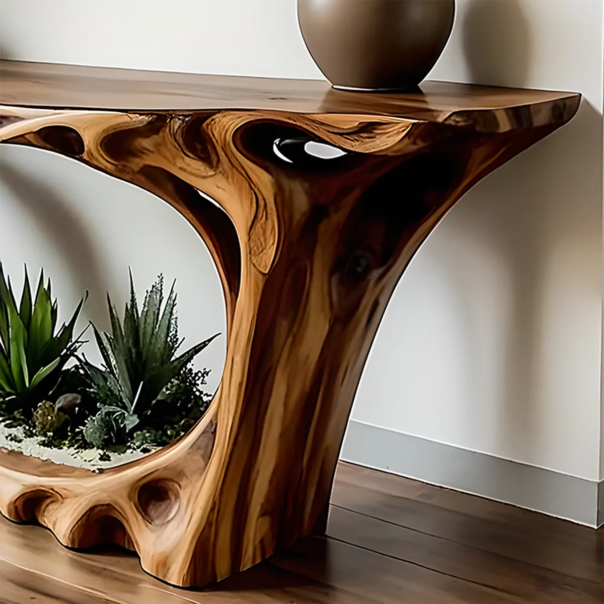 Carved Root Walnut Console Table – Organic Wood Design - Elitegemse