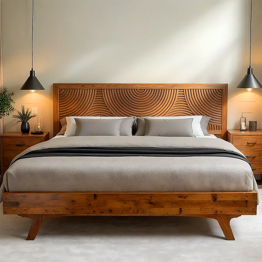 Carved Wooden Bed with Round Pattern – Luxurious & Bold Design - Elitegemse