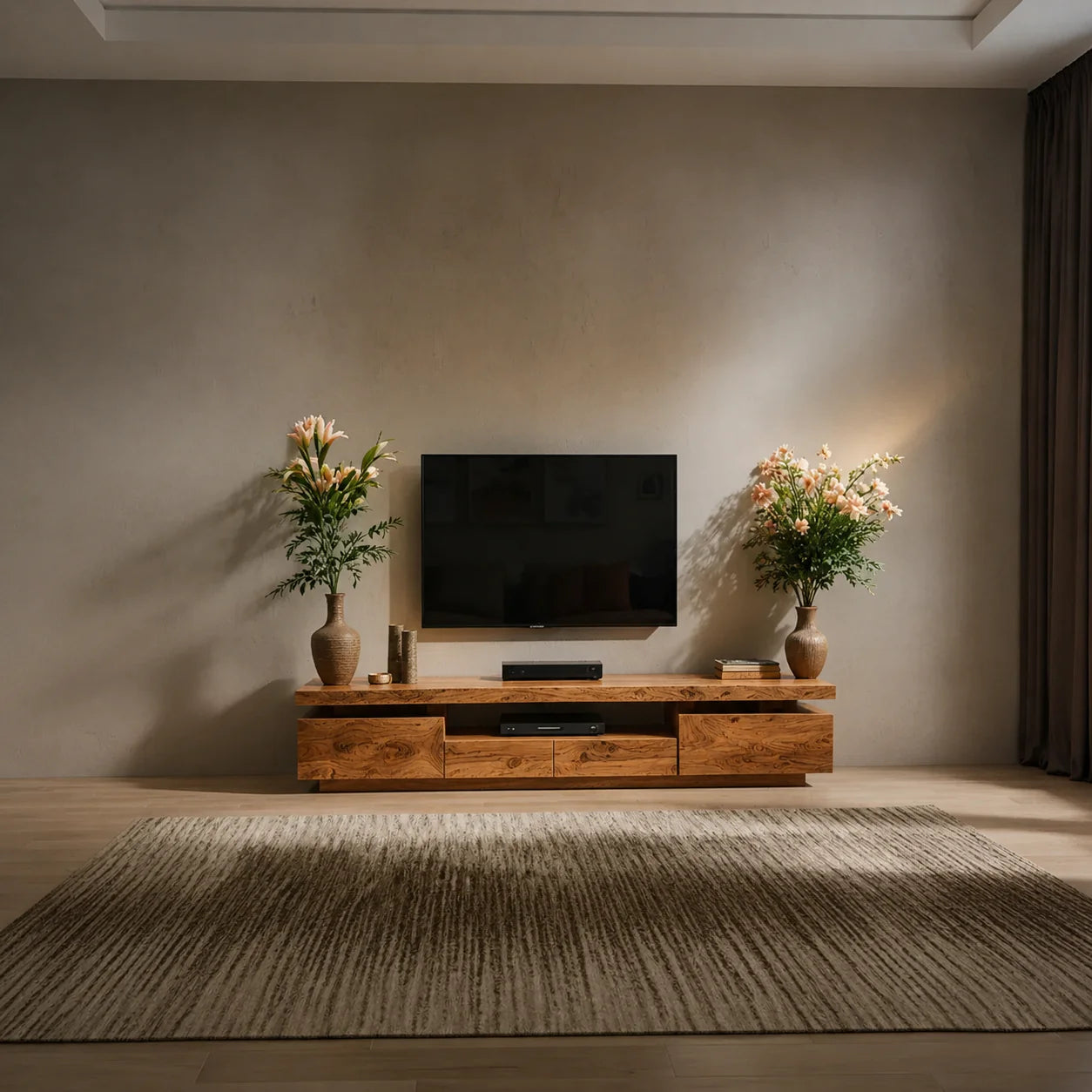 Solid Wood TV Stand – Modern Architectural Linear Design