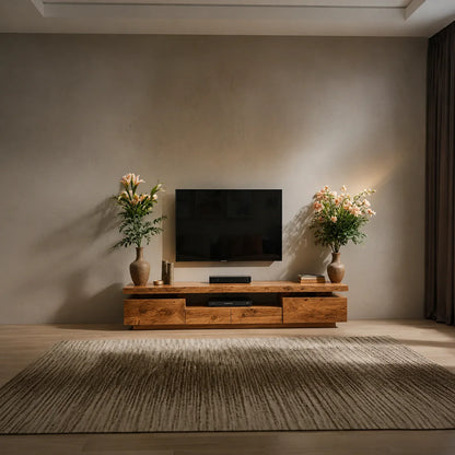 Solid Wood TV Stand – Modern Architectural Linear Design