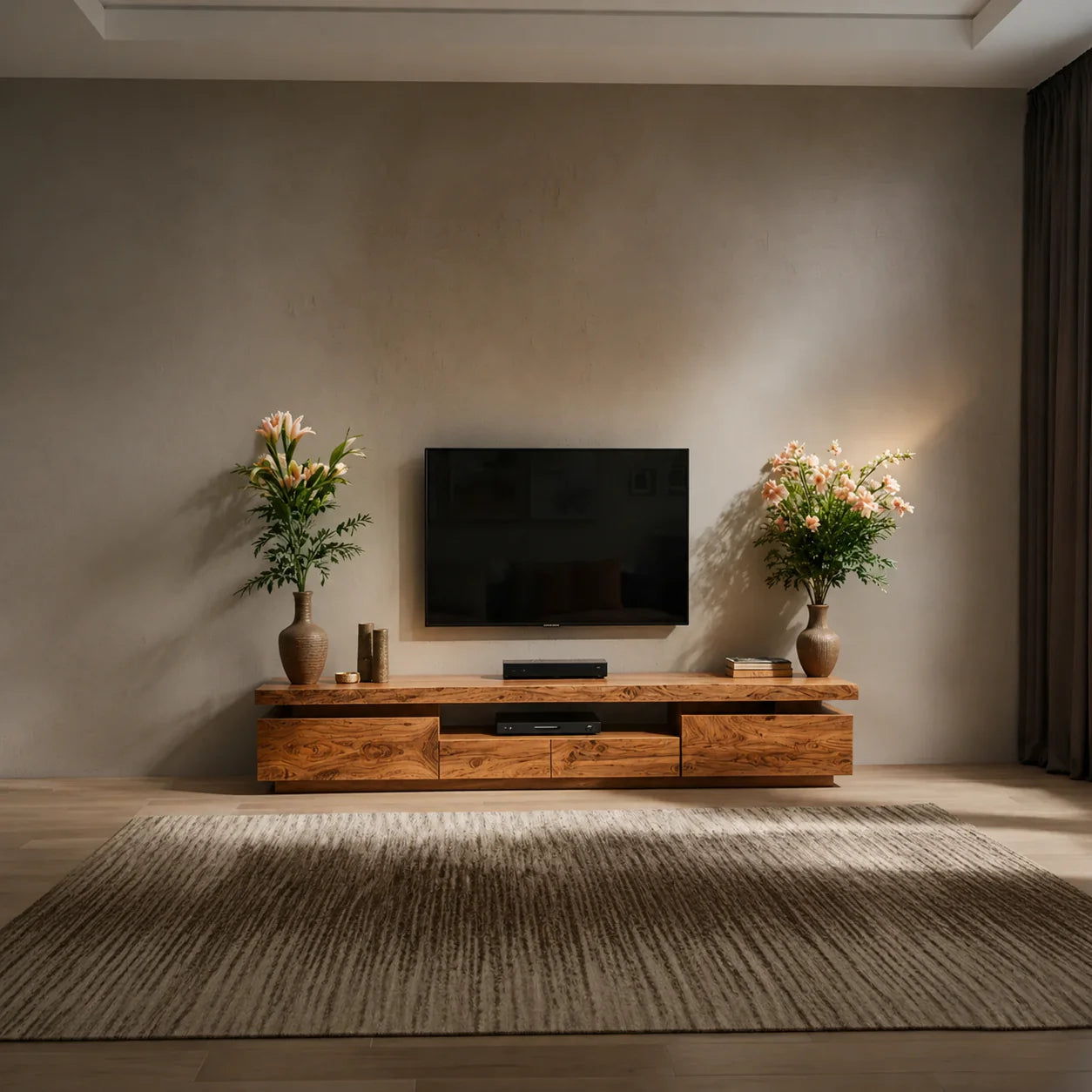 Solid Wood TV Stand – Modern Architectural Linear Design