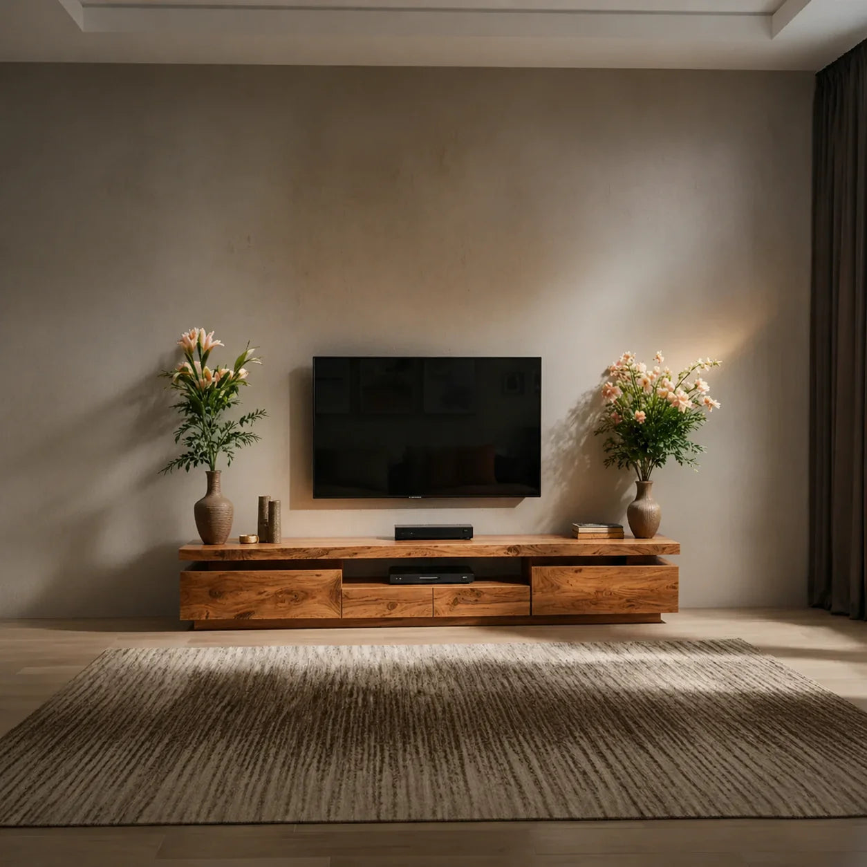 Solid Wood TV Stand – Modern Architectural Linear Design
