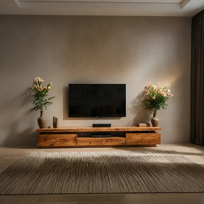 Solid Wood TV Stand – Modern Architectural Linear Design